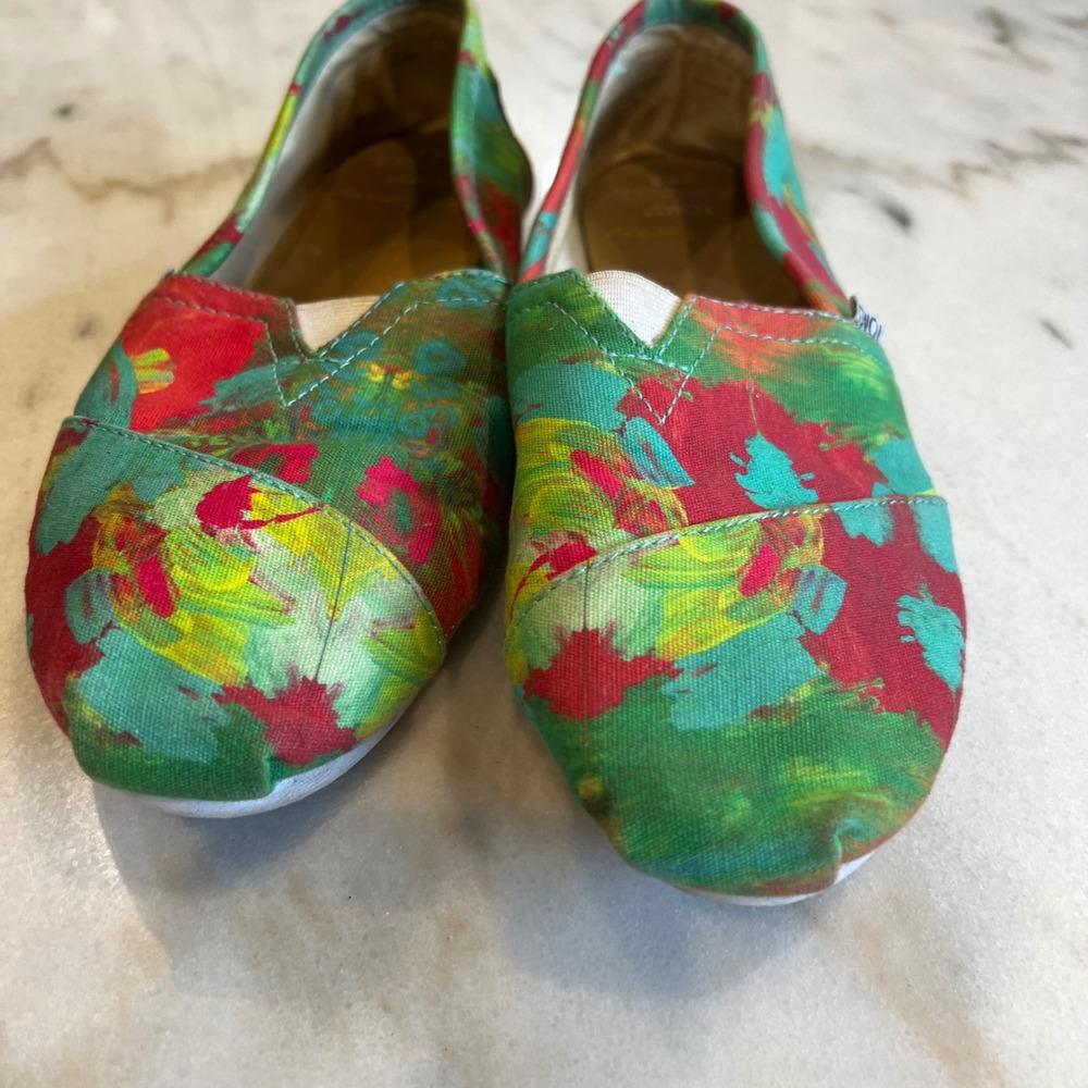 TOMS‎ Slip On Shoes Womens 8.5 Colorful Abstract Print Canvas Casual Comfort